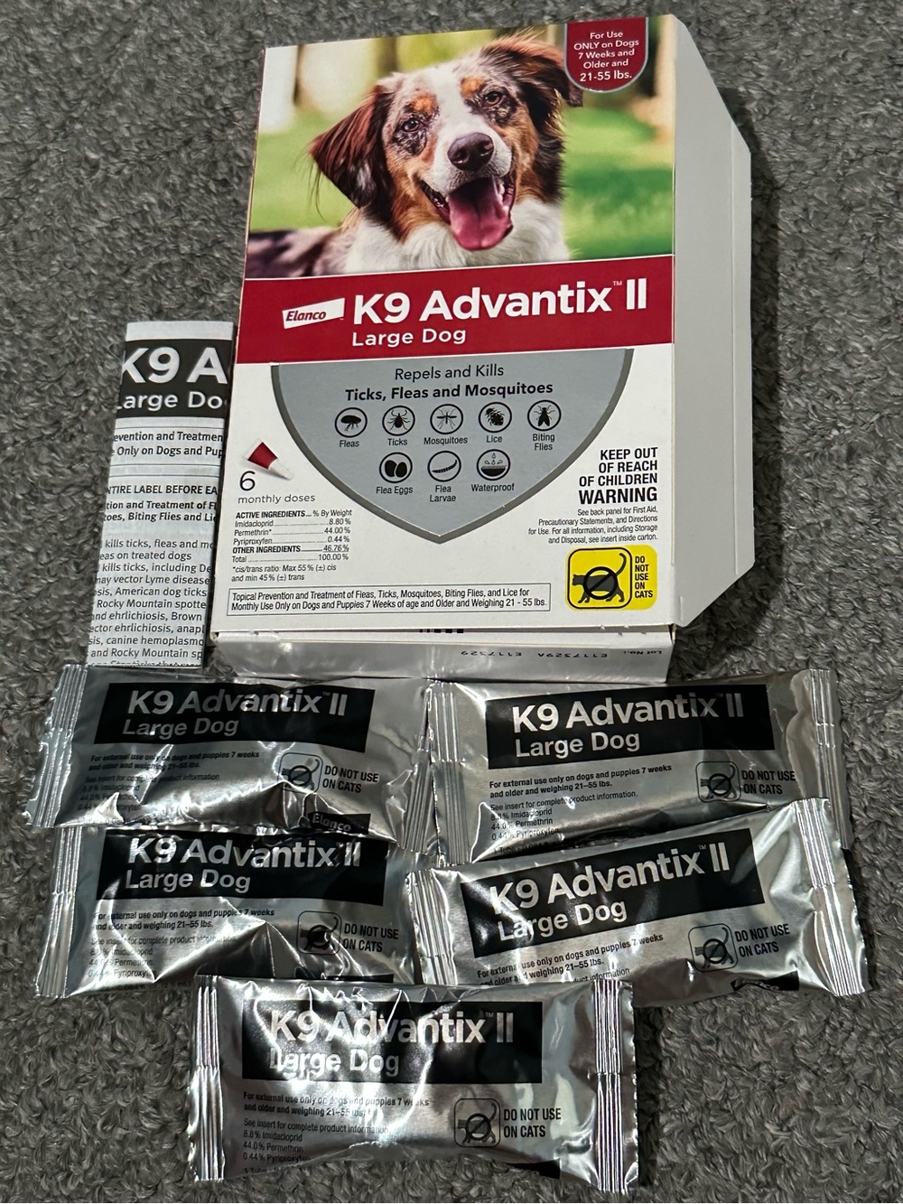 K9 Advantix II *Open Box - 5 Monthly Doses* Elanco Large Dog 21-55lbs Topical
